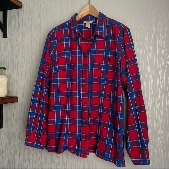 Duluth Trading Company Flannel Shirt Extra Large Red Blue Plaid XL - Picture 2 of 7